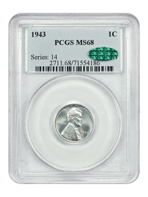 1943 1C PCGS/CAC MS68 - Lincoln Cent (Wheat Reverse) - WW2 Steel Cent - Image 1 of 4