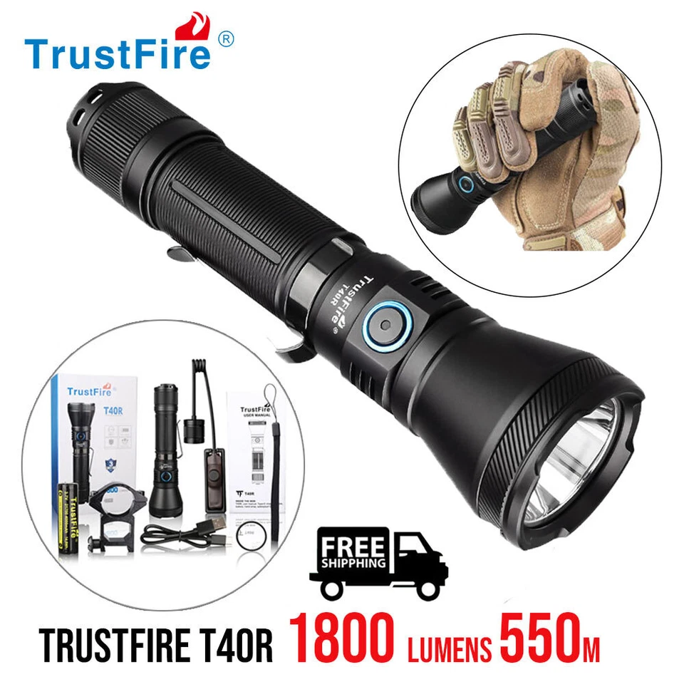 TrustFire T40R Tactical Flashlight - 1800LM, 550m Range Rechargeable LED Torch E