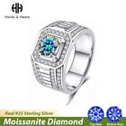 Luxury Men Real D Colorful Moissanite S925 Silver Ring Wedding Jewelry Size 7-11
