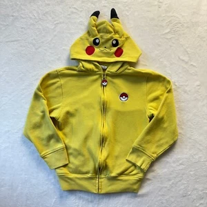 Pokemon Sweatshirt Kids Medium Yellow Full Zip Pikachu Hoodie Pokeball Logo - Picture 1 of 13