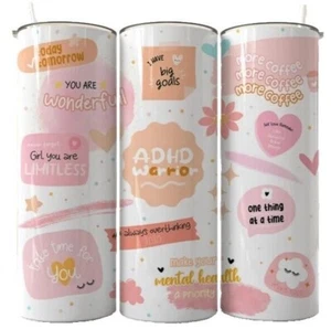 ADHD Warrior Positive Affirmations Tumbler 20oz Tumblr Insulated Travel Mug - Picture 1 of 3