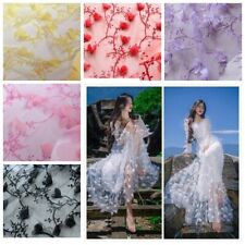 3D Chiffon Flower Mesh Lace Fabric Handmade Wedding Dress Fabric Decor By Metre