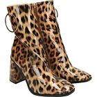 Boots Leopard Print Mid Calf Square Toe Zip High Heels Block Uk 6 Hfg10 (400)