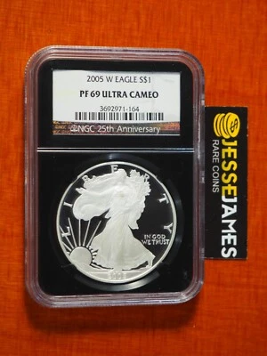 2005 W PROOF SILVER EAGLE NGC PF69 ULTRA CAMEO BLACK CORE HOLDER - Image 1 of 2