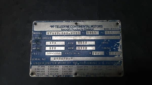 CONTINENTAL MODEL GTSI0-520-M AIRPLANE/AIRCRAFT ENGINE/MOTOR DATA TAG/PLATE ONLY - Picture 1 of 2