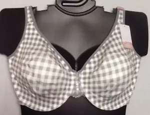 Cotton Unlined Full Coverage Bra White Even Check Grey Lane Bryant 341143 - Picture 1 of 12