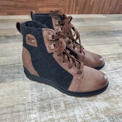 Botín para mujer Sorel Evie II NW de encaje talla 8 tabaco negro grano cuero impermeable Foto 1 de 4