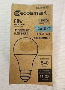EcoSmart 60-Watt Equivalent A19 Non-Dimmable LED Light Bulb Daylight - Picture 1 of 3