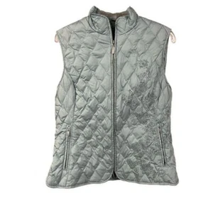 Eddie Bauer Damen Daunen Gefüllt Blau Bestickt Full Zip Weste-Größe Large - Bild 1 von 8