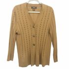 Victor Alfaro Large Cardigan Wool Blend Button Front Beaded Camel Brown