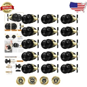 Universal 15-Pack Black Stainless Steel Door Handles with Privacy Functionality - Picture 1 of 9