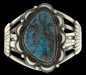 Bracciale Turchese Bisbee Naturale Di Artista Navajo Raymond Delgarito - Foto 1 di 5