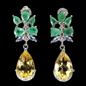 Sommer 925 Silber Ohrringe Birne Citrin 12x8mm Smaragd Tansanit Edelstein - Bild 1 von 14
