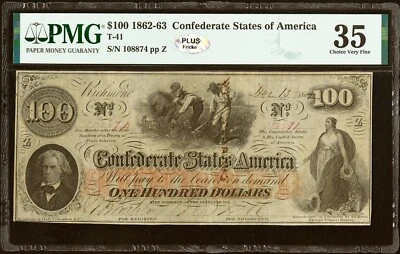 1862 $100 Confederate States of America T-41 - PMG 35 - "PLUS Fricke" Label! - Image 1 of 2