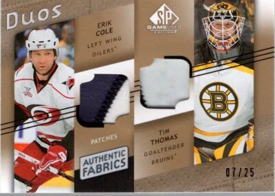 2008-09 SP Game Used Duo Patches #AF2CT Erik Cole Tim Thomas Jersey /25 - NM-MT - Image 1 of 2
