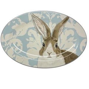 Williams Sonoma Damask Bunny Platter Sarving Plate Blue Floral Rabbit  OVAL 14" - Picture 1 of 6