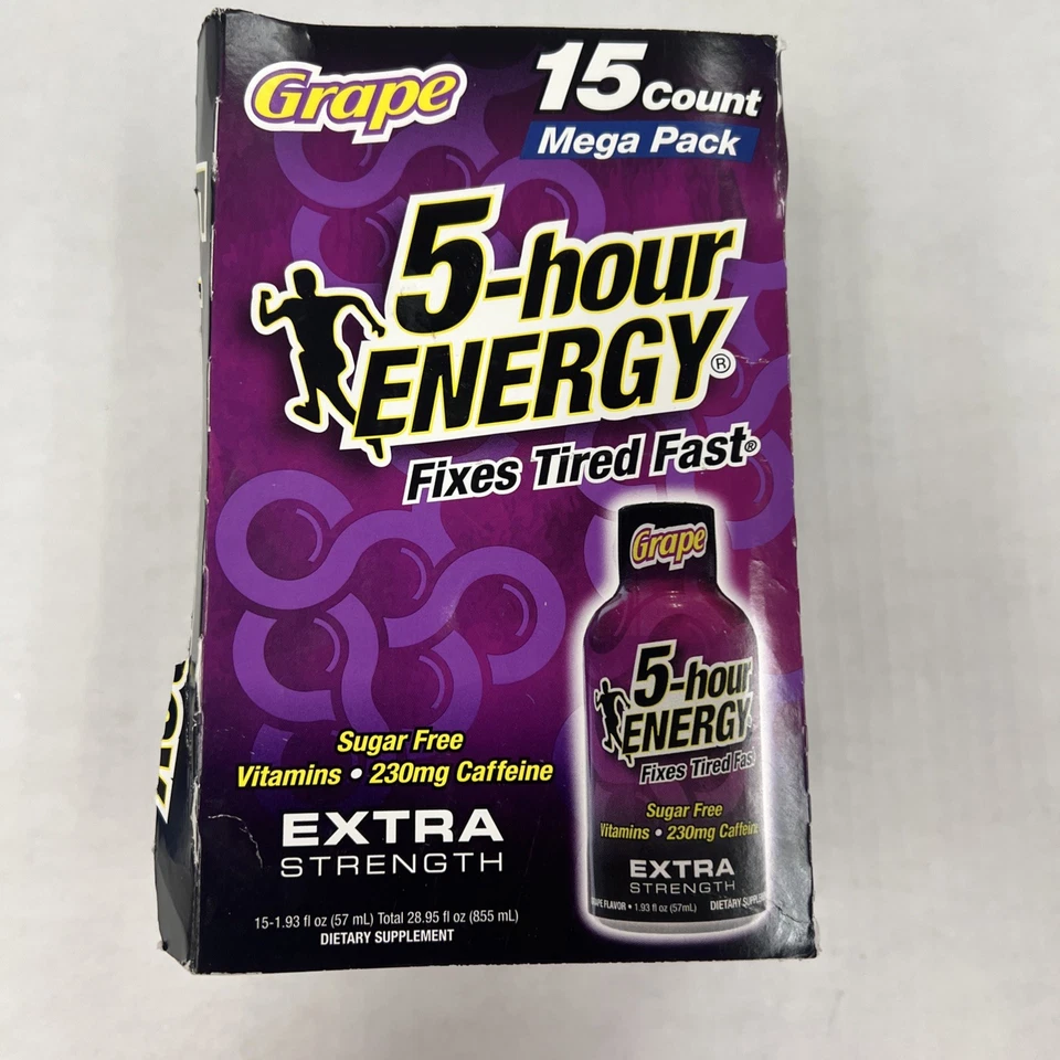 5 Hour Energy Shot Extra Strength Grape 15 Count 1.93 Oz Sugar 2022 Date