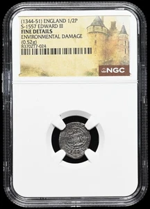 ENGLAND. Edward III. 1327-1377. Hammered Silver Halfpenny, S-1557, NGC Fine - Picture 1 of 2