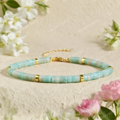 AA+ Tubo de Amazonita Verde Contas Banhadas a Ouro Charka de Cura Pulseira da Sorte Presente - Imagem 1 de 3