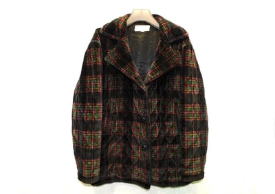 Casaco acolchoado vintage Jones New York M xadrez veludo preto verde rosa botão - Imagem 1 de 4