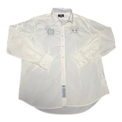 Camisa de vestir para hombre La Martina Guards Polo Club calce ajustado bordado con logotipo XL blanca Foto 1 de 4