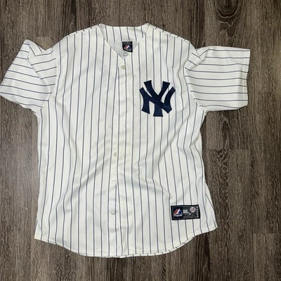 Camiseta deportiva vintage majestuosa Derek Jeter a rayas de los New York Yankees #2 L hecha en EE. UU. Foto 1 de 4