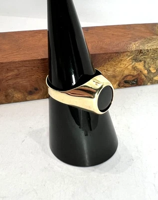 复古和意大利 14K 黄金图章戒指 黑色 Onyx 尺寸 8 二手 3.29 克 — 第 1/4 张图片