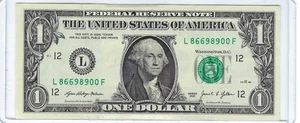 RARE 2021 Fancy Serial Number $1 Dollar Bill Note FLIPPER  L86698900F w/ 4 Pairs - Picture 1 of 3