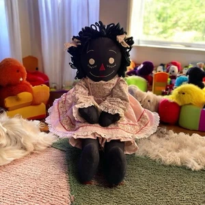 Vintage 20 Inch Raggedy Ann Handmade Cloth Black African American Dolls Ethnic - Picture 1 of 5