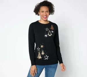 Quacker Factory Starry Night Crew Neck Sweater Size L Black A633593 - Picture 1 of 3