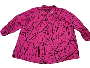 Womens Abstract Scribble Chic Long Sleeve Elegant 3 X Blouse Magenta &Black - Picture 1 of 4