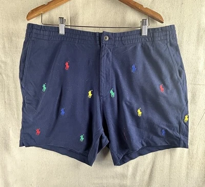 Polo Ralph Lauren Navy Blue All Over Pony Logo Shorts Trunks XL Embroidered - Image 1 of 4