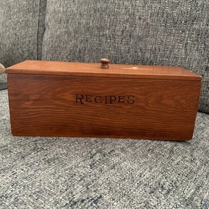 Vintage Recipe Box Double Length Wood Unique With Recipes & Blank Cards - Picture 1 of 23
