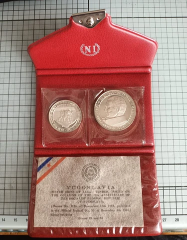 1968 Yugoslavia 25th Anniversary Of The Republic Silver Proof 2 Coin Set Cover