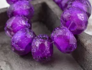 Cantidad. 10 Grabado Violeta 12x8mm Vidrio Checo Agujero Grande, Rodillo, Cuentas Europeas - Imagen 1 de 1