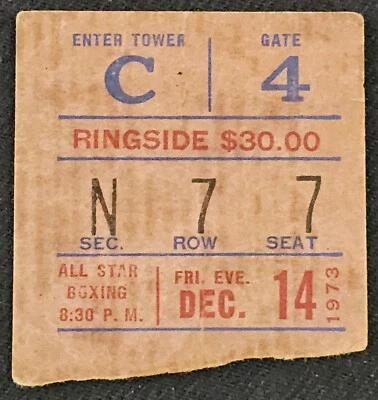 Jerry Quarry 1973 vs Earnie Shavers M.S.G. - Talón de boleto autógrafo de Jake Lamotta Foto 1 de 3