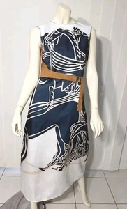 COEUR DE VAGUE Aizhe Navy Graphic Horse Sleeveless Maxi Dress US 8 NWT - Picture 1 of 24