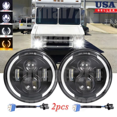 Faros LED redondos de haz alto-bajo de 7 pulgadas para furgoneta Chevrolet P10 P20 P30 2 piezas con DRL Foto 1 de 4