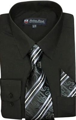 Camisa de vestir para hombre de mezcla de algodón con corbata y pañuelo en 22 colores diferentes Foto 1 de 2