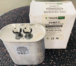 Trade Pro Oval Capacitor 60 MFD Multi-Purpose 370 or 440 Vac TP-CAP-60/440 NEW - Picture 1 of 3