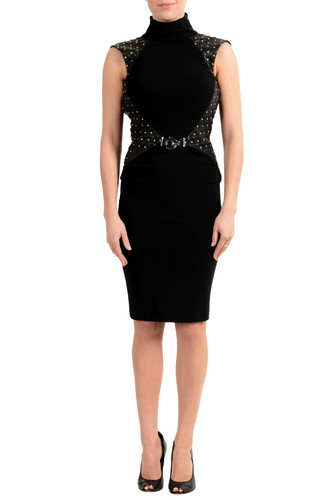 Abito bodycon nero Versace donna in pelle cucito US XS IT 38