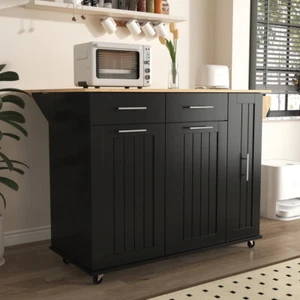 Kitchen Island Cabinet with Drop Leaf, Kitchen Storage Cart with 3 Tier Pull Out - Picture 1 of 48