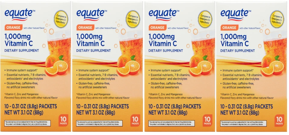 (X3) Equate 1 000 Mg Vitamin C Dietary Supplement Orange 10 Packets Ea. (30)