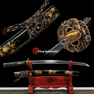 Espada afilada samurái japonés Wakizashi templada acero al carbono T10 real Hamon - Imagen 1 de 10