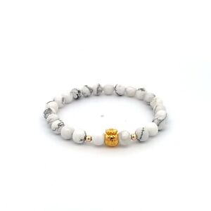 18K Gold Money Bag Lucky Charm Beads Bracelet Gemstones White Howlite 6mm