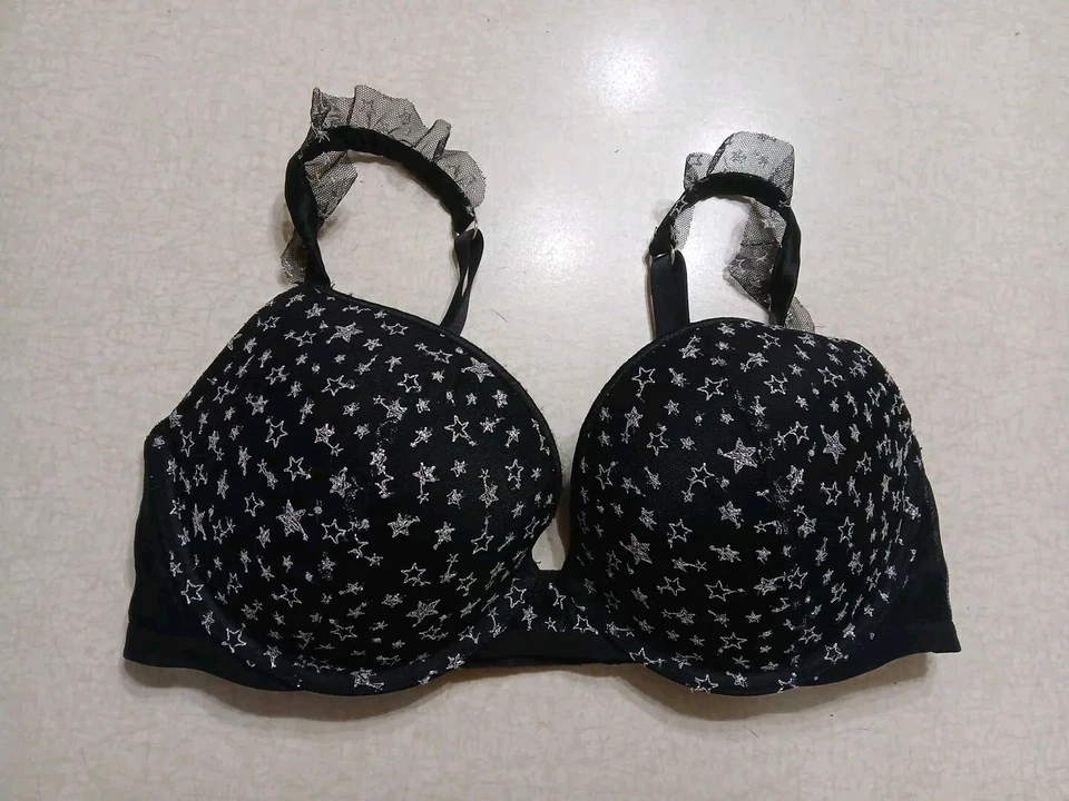 Sujetador push up Victoria's Secret 34D negro plata estrellas Foto 1 de 4