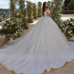 Simplicity Wedding Dresses Satin Lace Ball Gown Bride Dress Sweep Train Applique - Picture 1 of 5