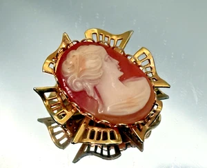 Vintage Brooch Gold Metal Cameo 5.50g - Picture 1 of 8
