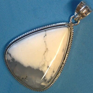 P583A Sterling Silver Howlite Pendant Charm Teardrop Gemstone 2.1" New Solid 925 - Picture 1 of 6