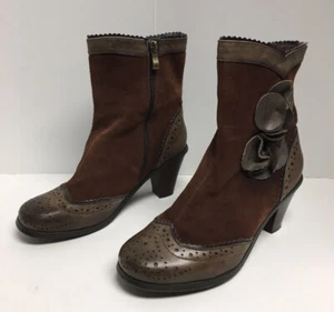 Spring Step L’Artiste Pear Brown Suede Leather Wingtip Zip Up Ankle Boot Sz 37 - Picture 1 of 12